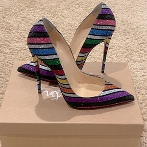 Louboutin So Kate Suede Stripe Glitter/Multi Color Pump